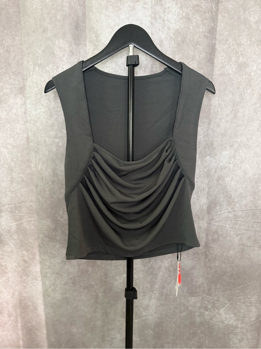 Cider Gray Square Neck Ruched Front Crop Top